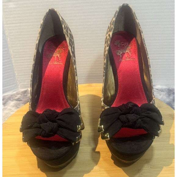 Sam Edelman Circus Leigh Boudoir platform pumps Stilettos leopard Faux Suede Bow - Picture 5 of 9